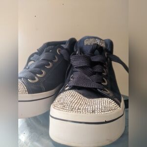 SKECHERS Street Los Angeles Velvet Navy Blue Glitter Mid Top Shoes Womens Sz 9